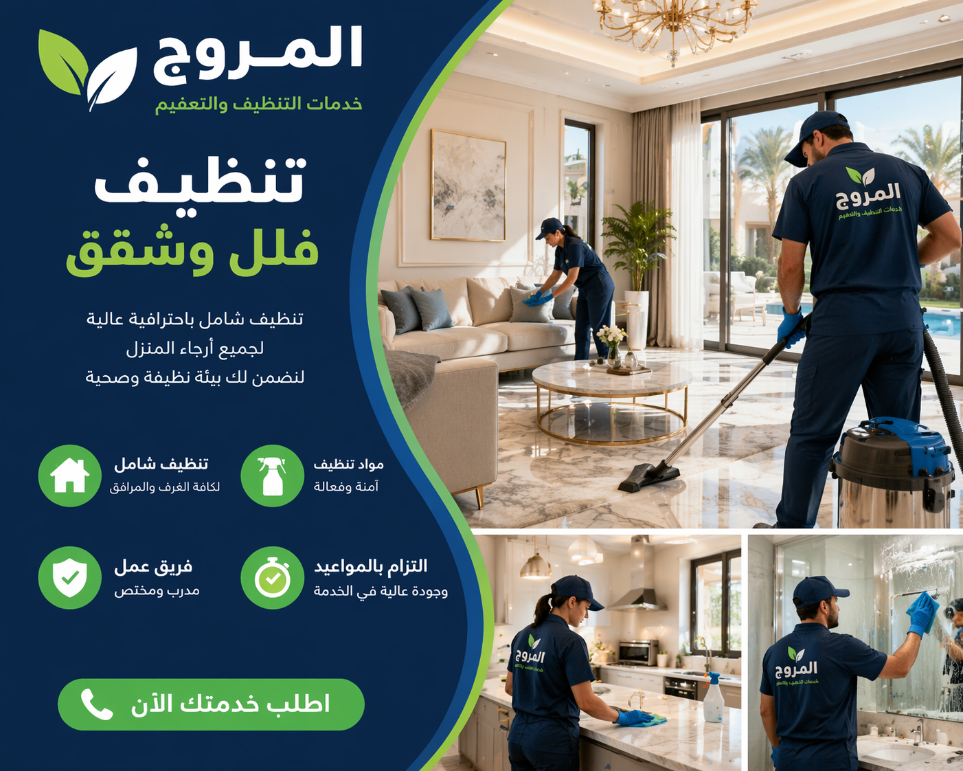 تنظيف الفلل والشقق بأحترافية